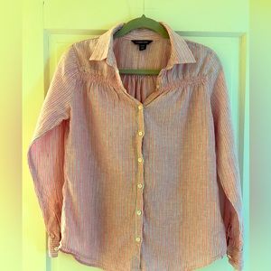 Land’s End XS/P pink,gray & white striped linen shirt